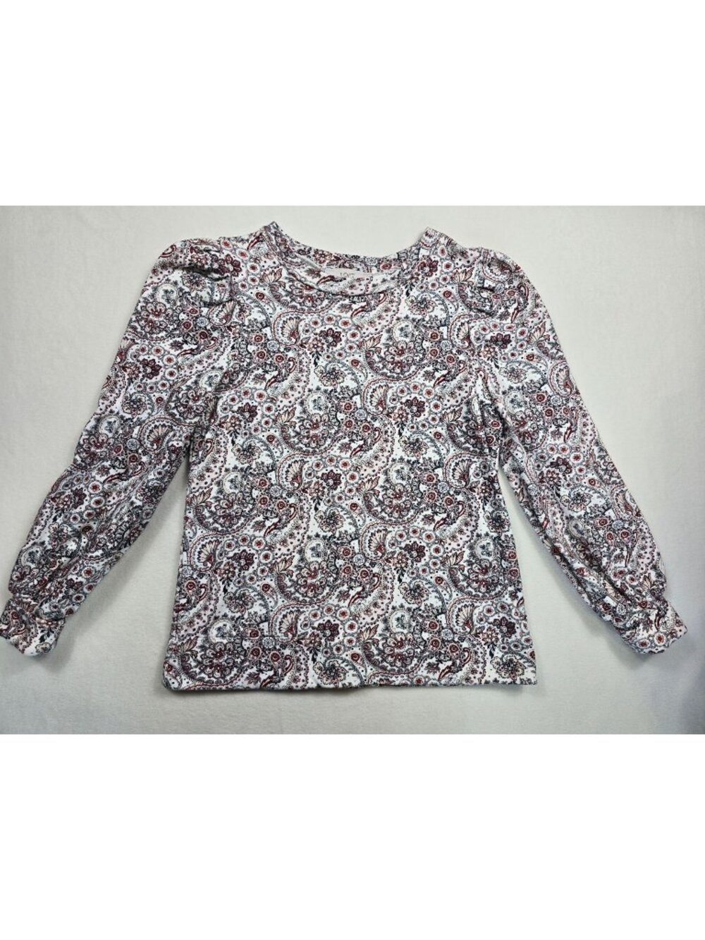 Loft Medium Paisley Print Long Sleeve Sweater Top Cotton White & Red